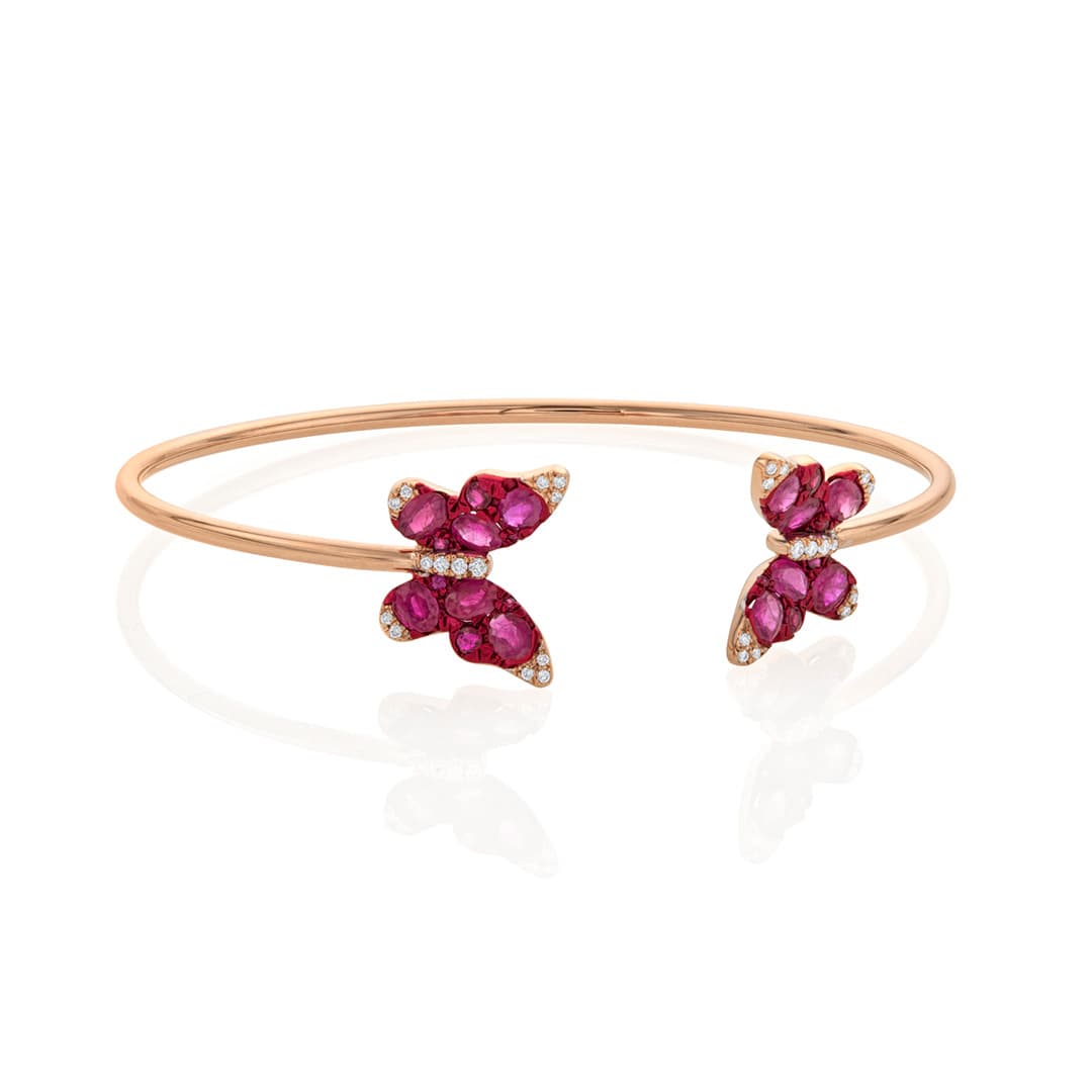 Ruby and Diamond Rose Gold Butterfly Cuff Bracelet