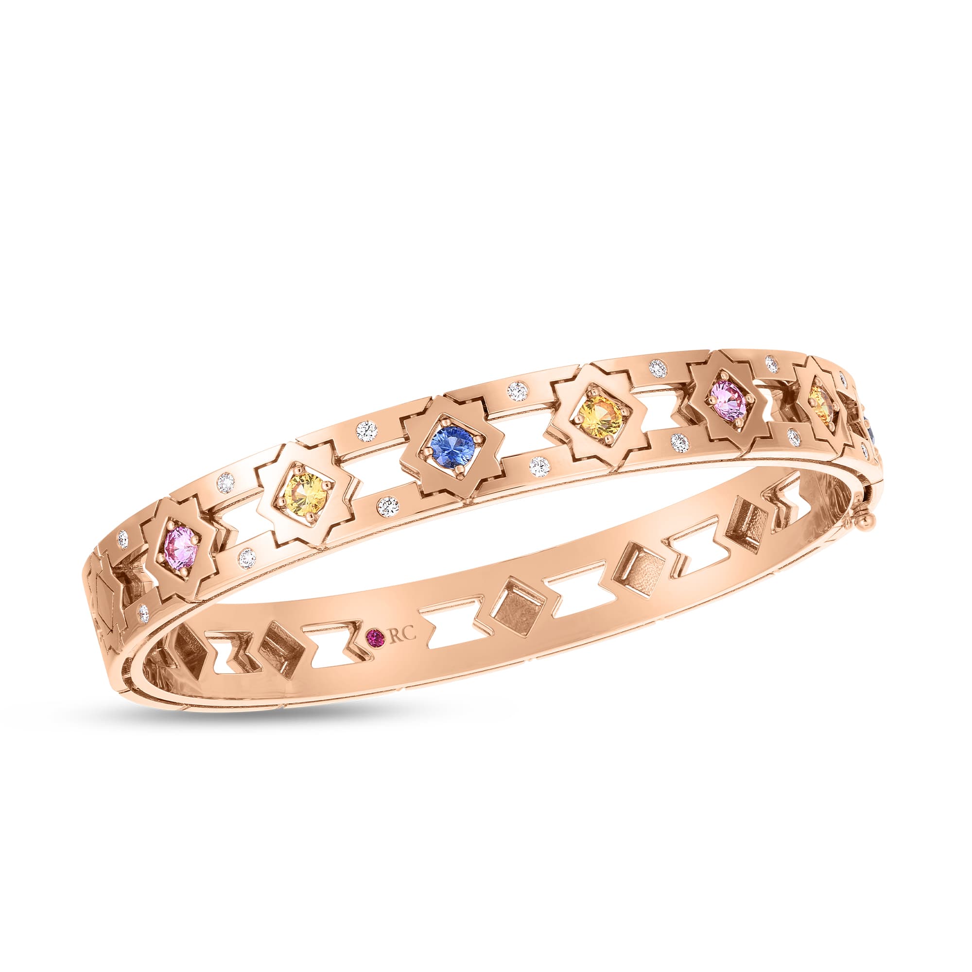 Roberto Coin Navarra Rose Gold Mixed Sapphire Bangle with Diamonds