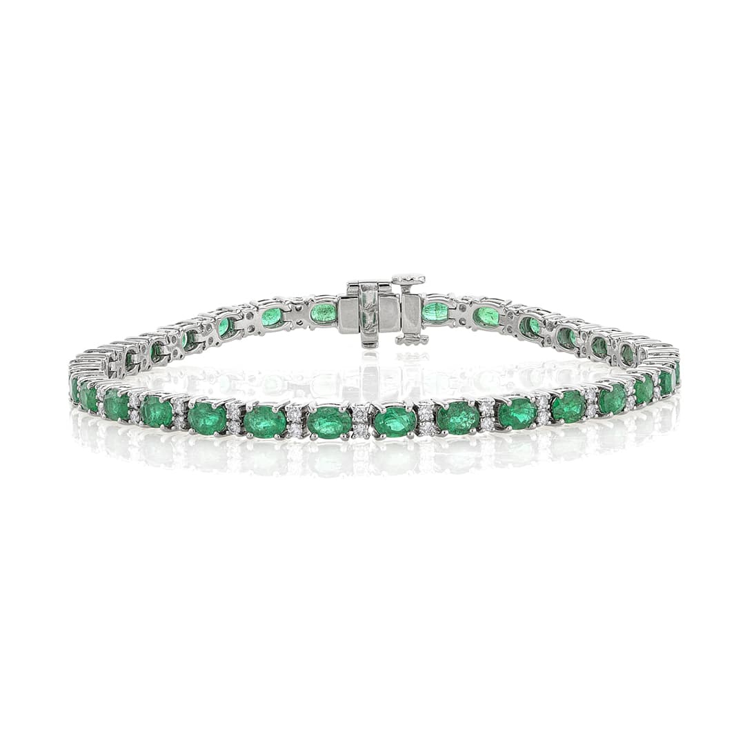 Oval Emerald and Diamond Station Bracelet 0