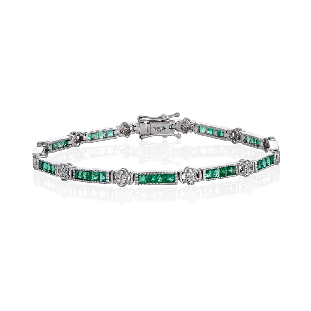 Emerald and Diamond White Gold Link Bracelet 0