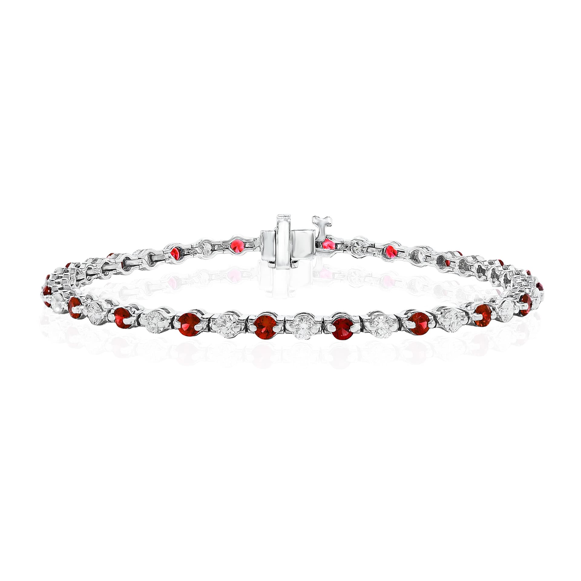 Alternating Round Ruby and Diamond Line Bracelet 0