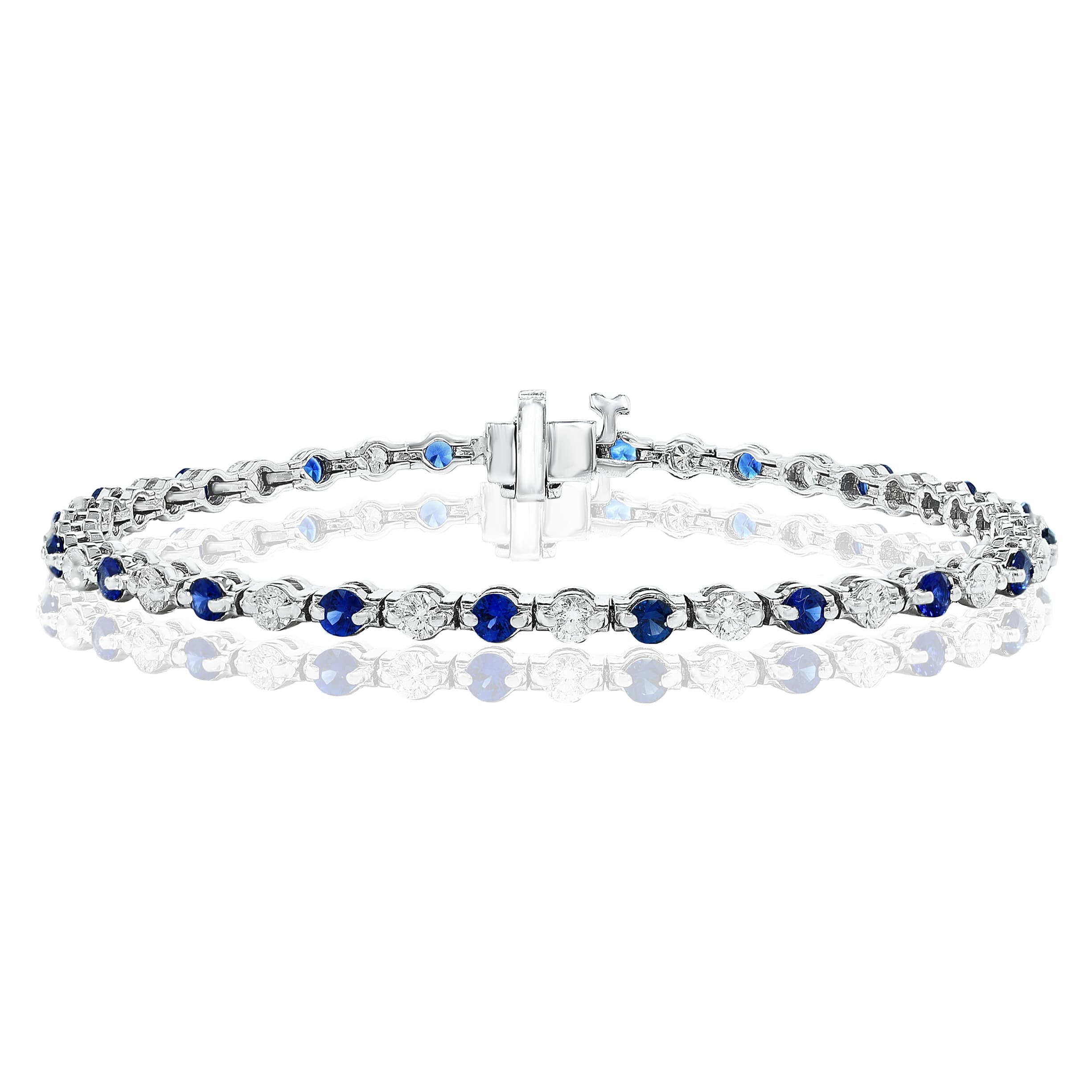 Round Sapphire and Round Diamond Line Bracelet