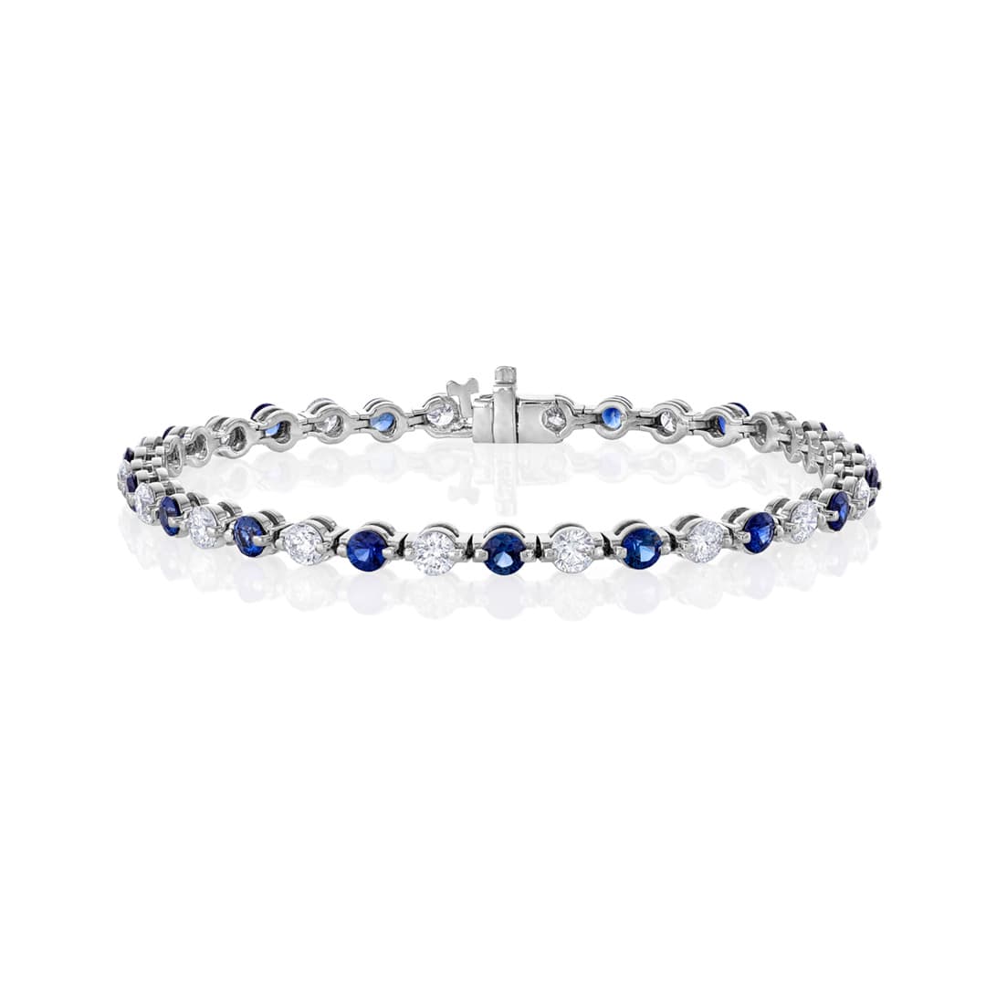 White Gold Sapphire & Diamond Line Bracelet 0