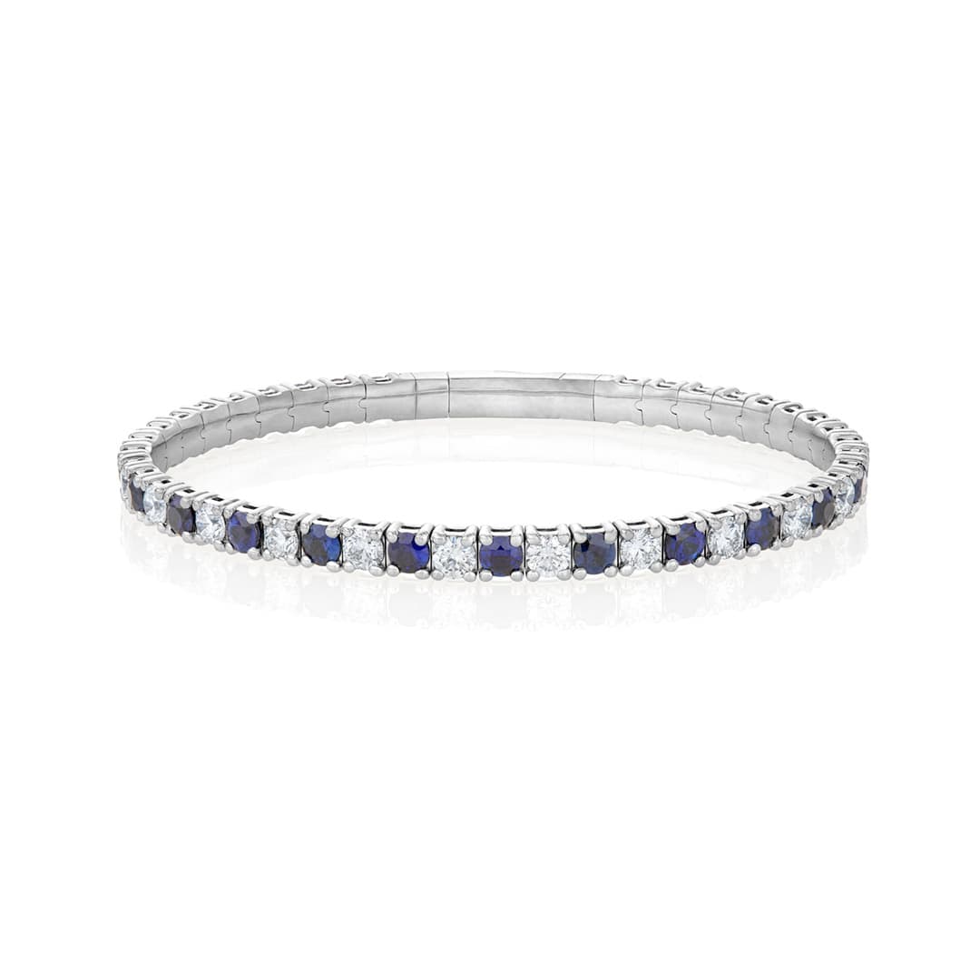 Sapphire and Diamond Flexible Bangle in White Gold