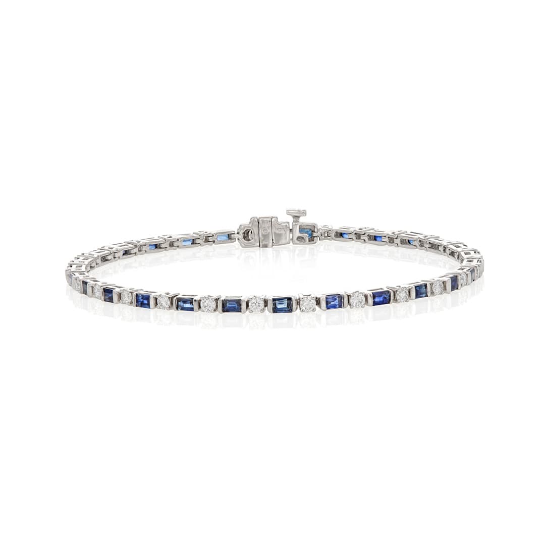 Sapphire and Diamond Line Bracelet in 14k White Gold 0