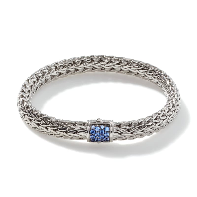 John Hardy Woven 7.5mm Chain Bracelet with Blue Sapphires