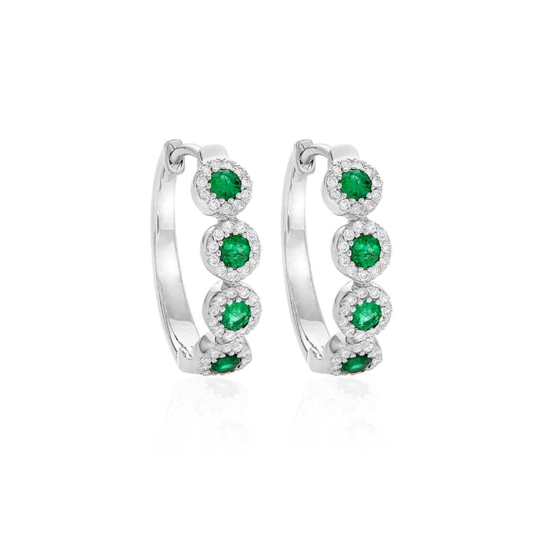 Emerald and Diamond Halo 18mm Hoops