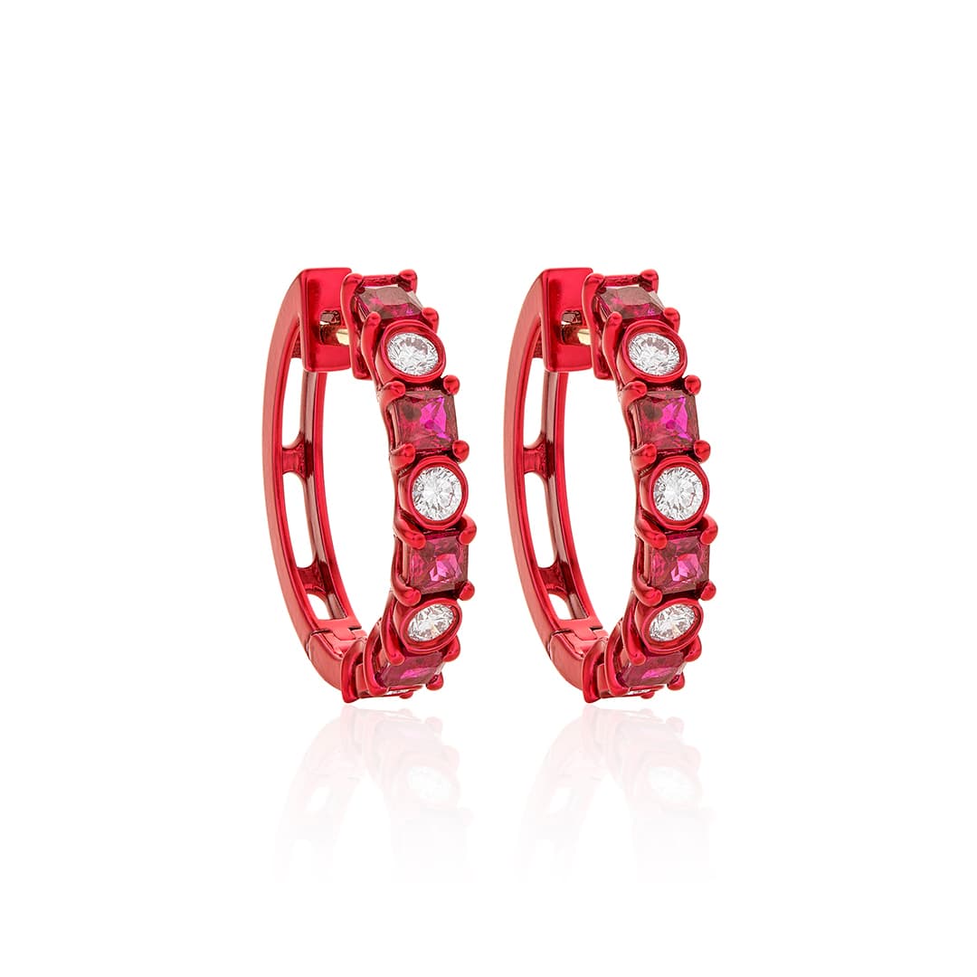 Ruby and Diamond Red Gold Hoop Earrings 0