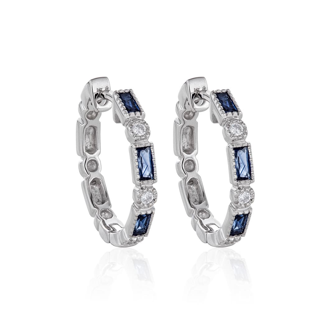 White Gold 21mm Sapphire and Diamond Hoops 0