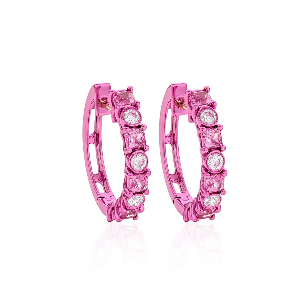 Pink Sapphire and Diamond Pink Gold Hoop Earrings