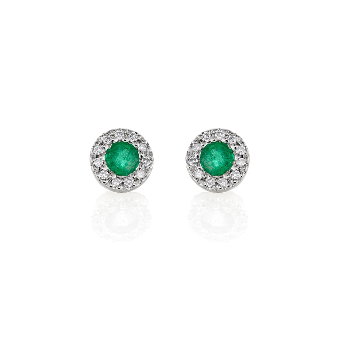 Dainty Diamond and Emerald Halo Studs