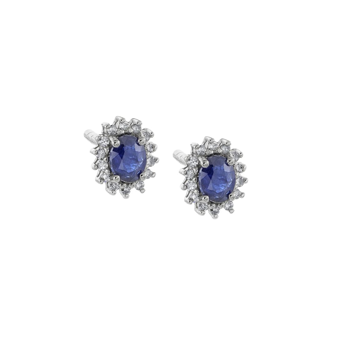 Oval Sapphire and Diamond Stud Earrings