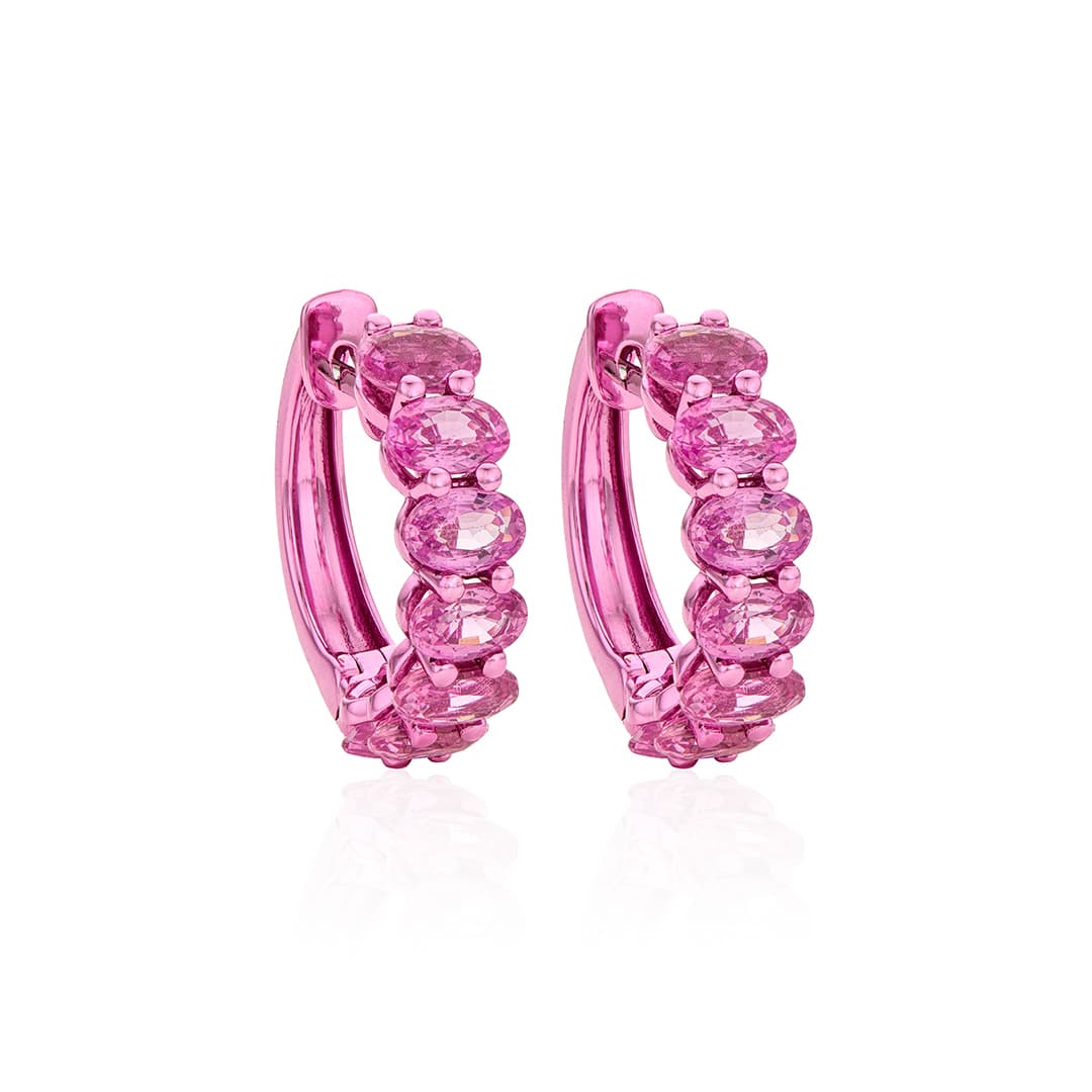 Oval Pink Sapphire and Pink Gold Hoop Earrings