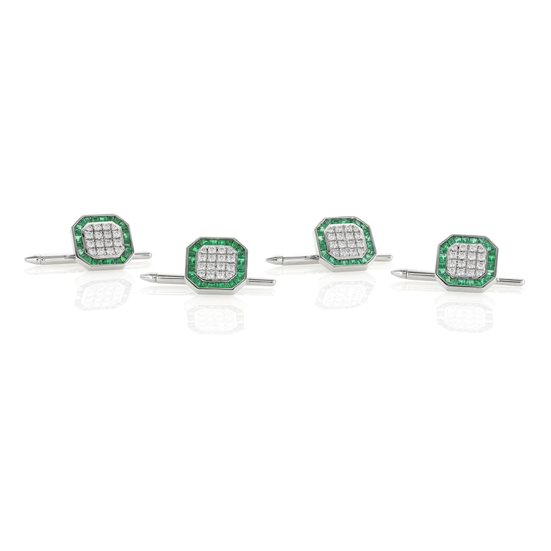 Emerald and Diamond Shirt Studs 0