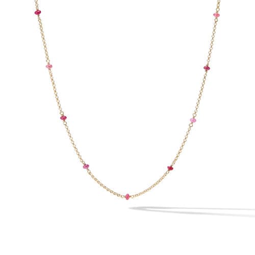 David Yurman Cable Collectibles Bead and Chain Necklace in 18k Yellow Gold with Rubies