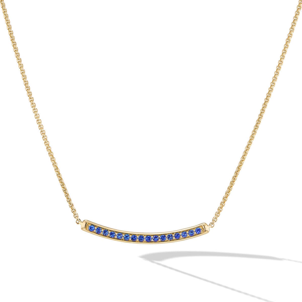 David Yurman Petite Pav? Bar Necklace in 18K Yellow Gold with Blue Sapphires