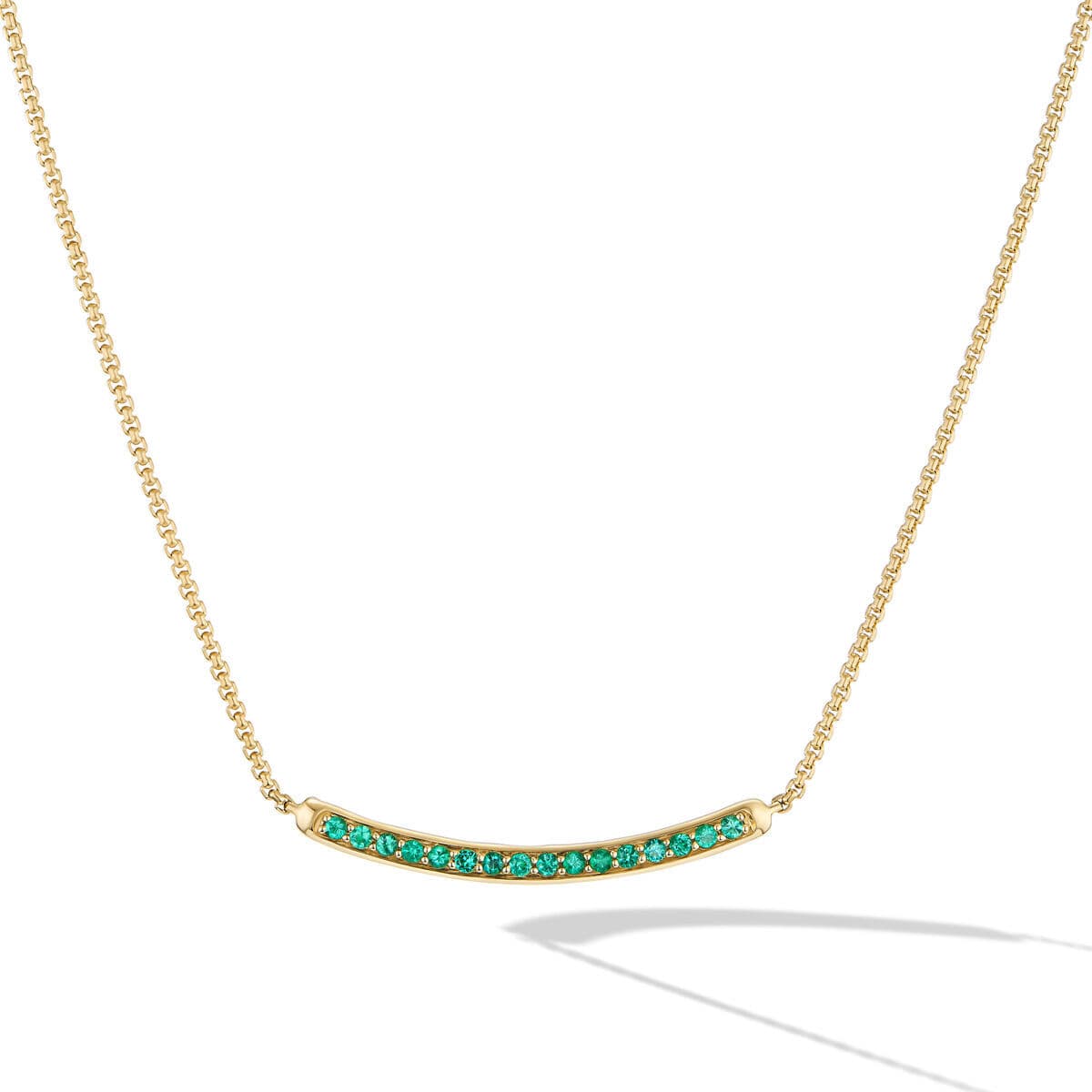 David Yurman Petite Pav? Bar Necklace in 18K Yellow Gold with Emeralds 0