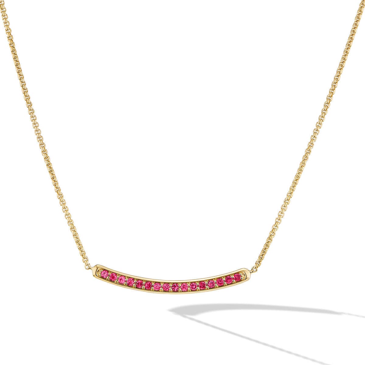 David Yurman Petite Pav? Bar Necklace in 18K Yellow Gold with Rubies