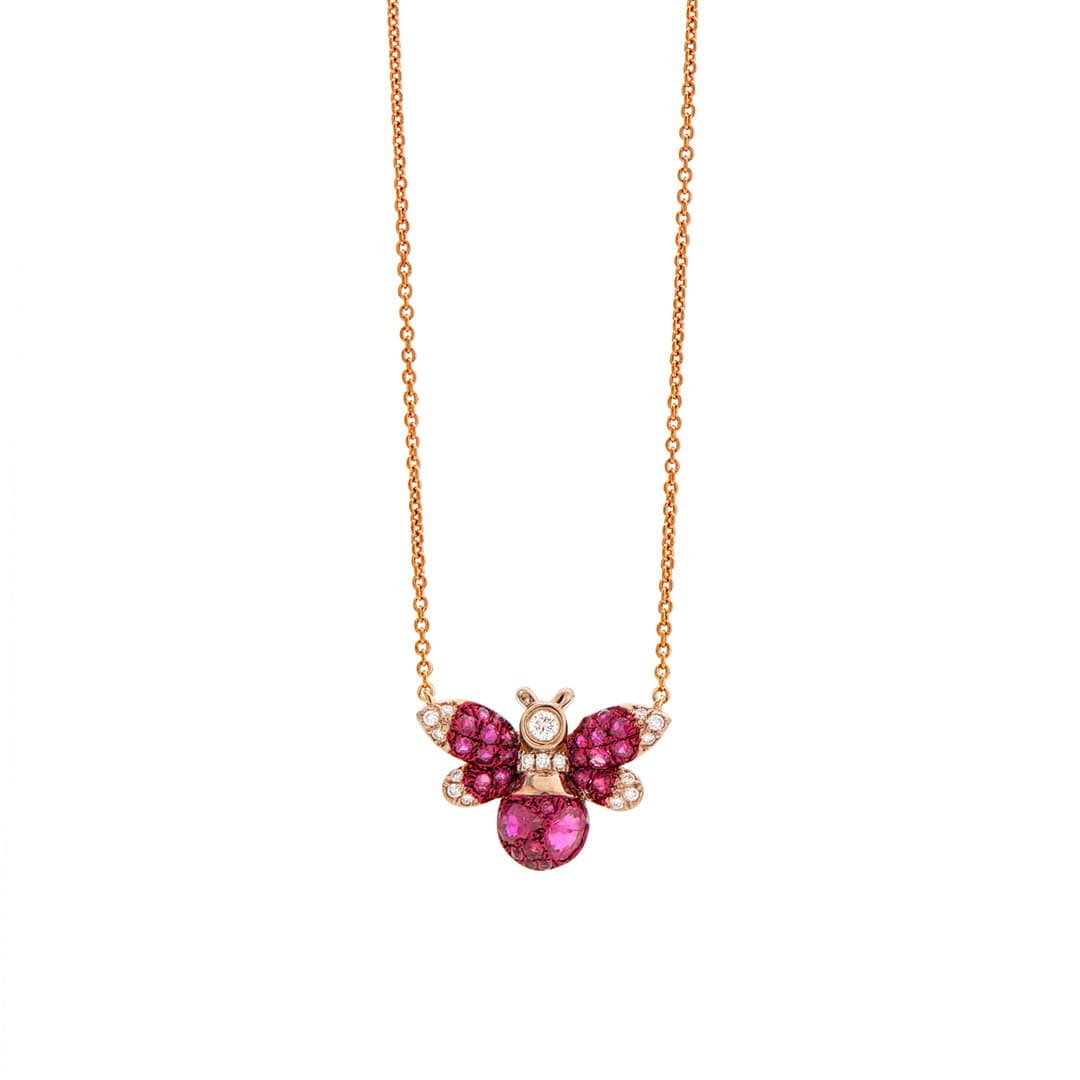 Ruby and Diamond Rose Gold Bee Necklace