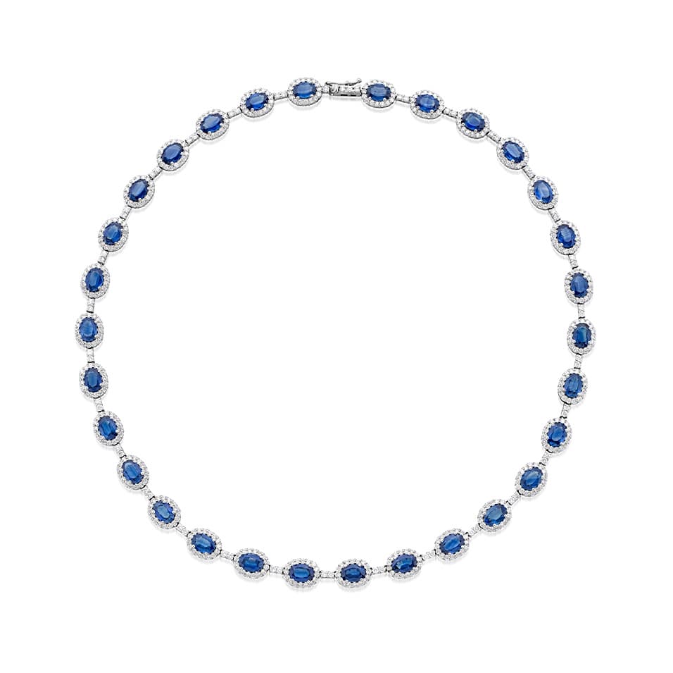 White Gold Oval Sapphire & Diamond Bar Necklace