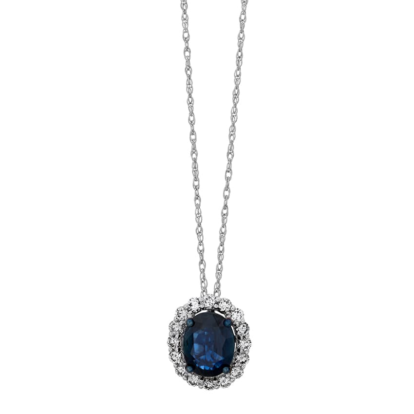 White Gold 2.38ct Oval Sapphire & Diamond Halo Pendant Necklace