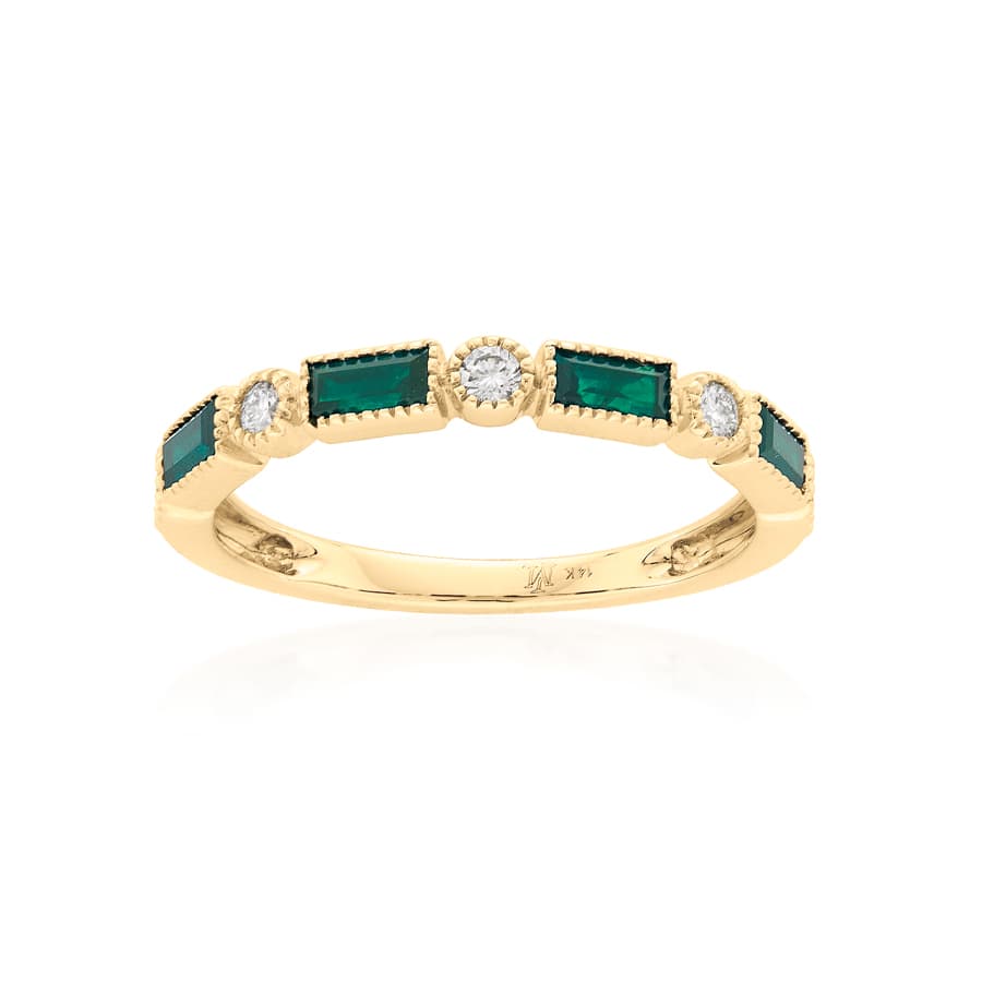 Baguette Emerald & Round Diamond Band 0