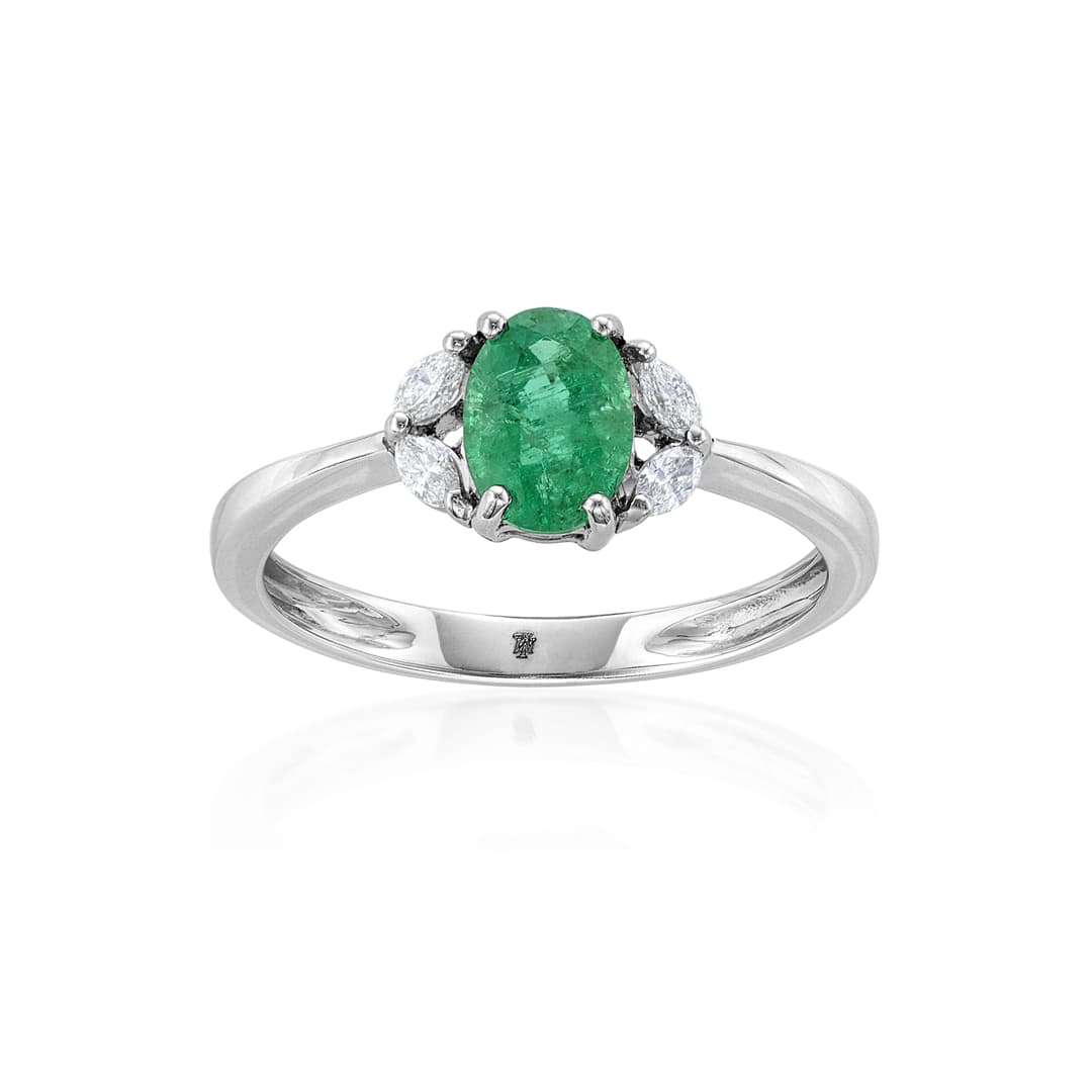 Oval Emerald Ring with Marquise Diamonds 0