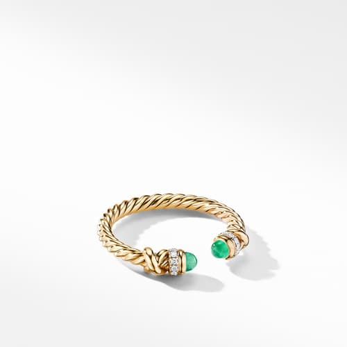 David Yurman Petite Helena Open Ring with Emeralds and Diamonds, size 6