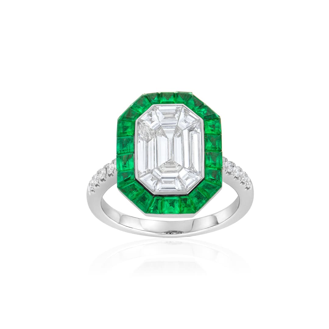 Diamond Cluster Ring with Emerald Halo 0