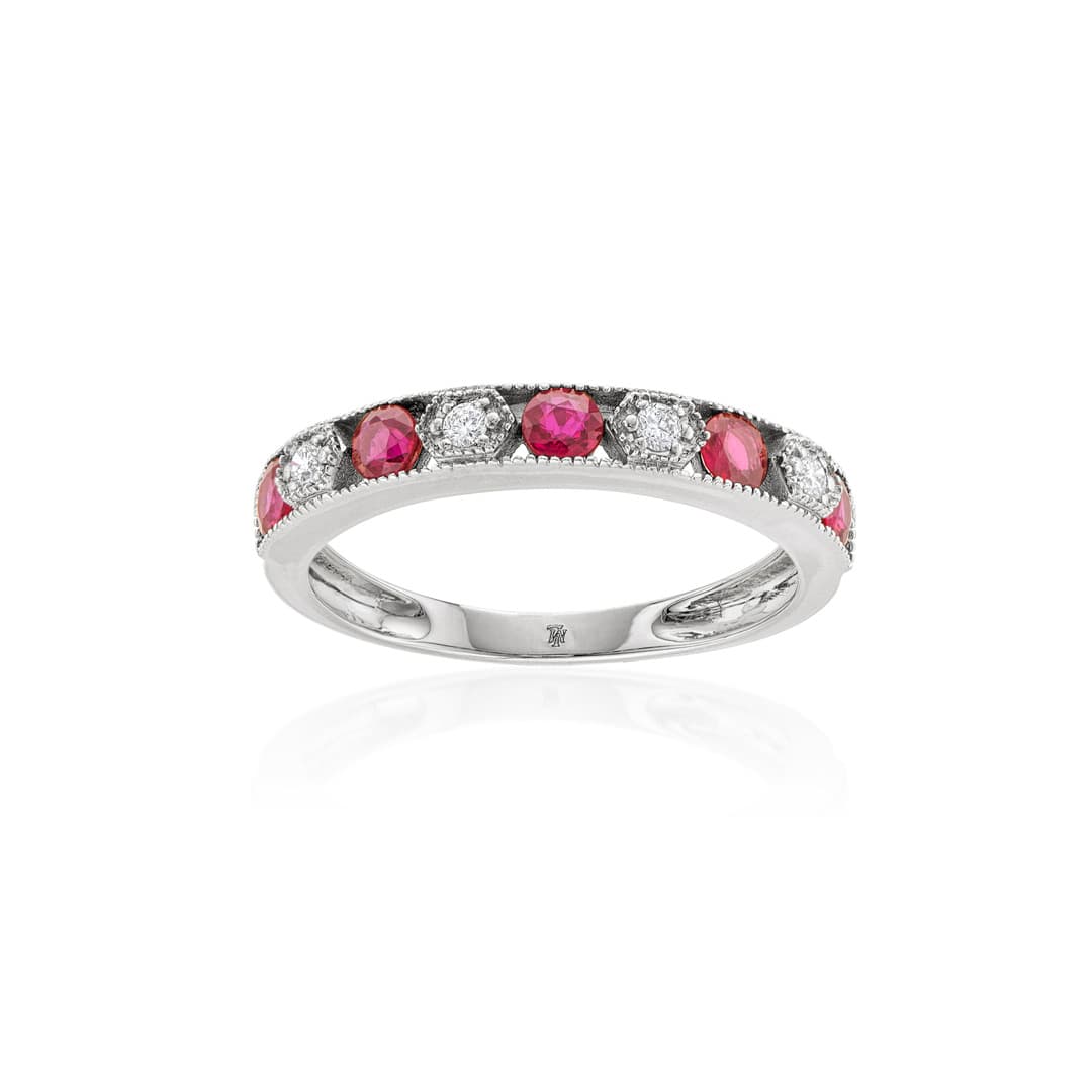 Geometric White Gold Ruby and Diamond Band 0