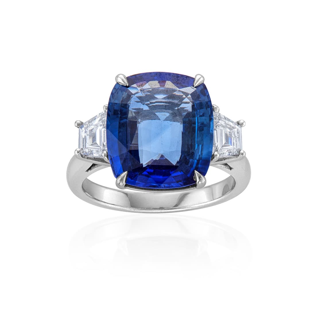 Platinum 7.60 CT Cushion Sapphire and Diamond Ring 0