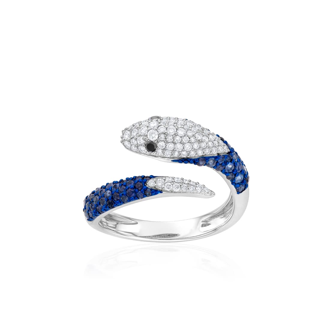 Sapphire and Diamond White Gold Snake Ring 0