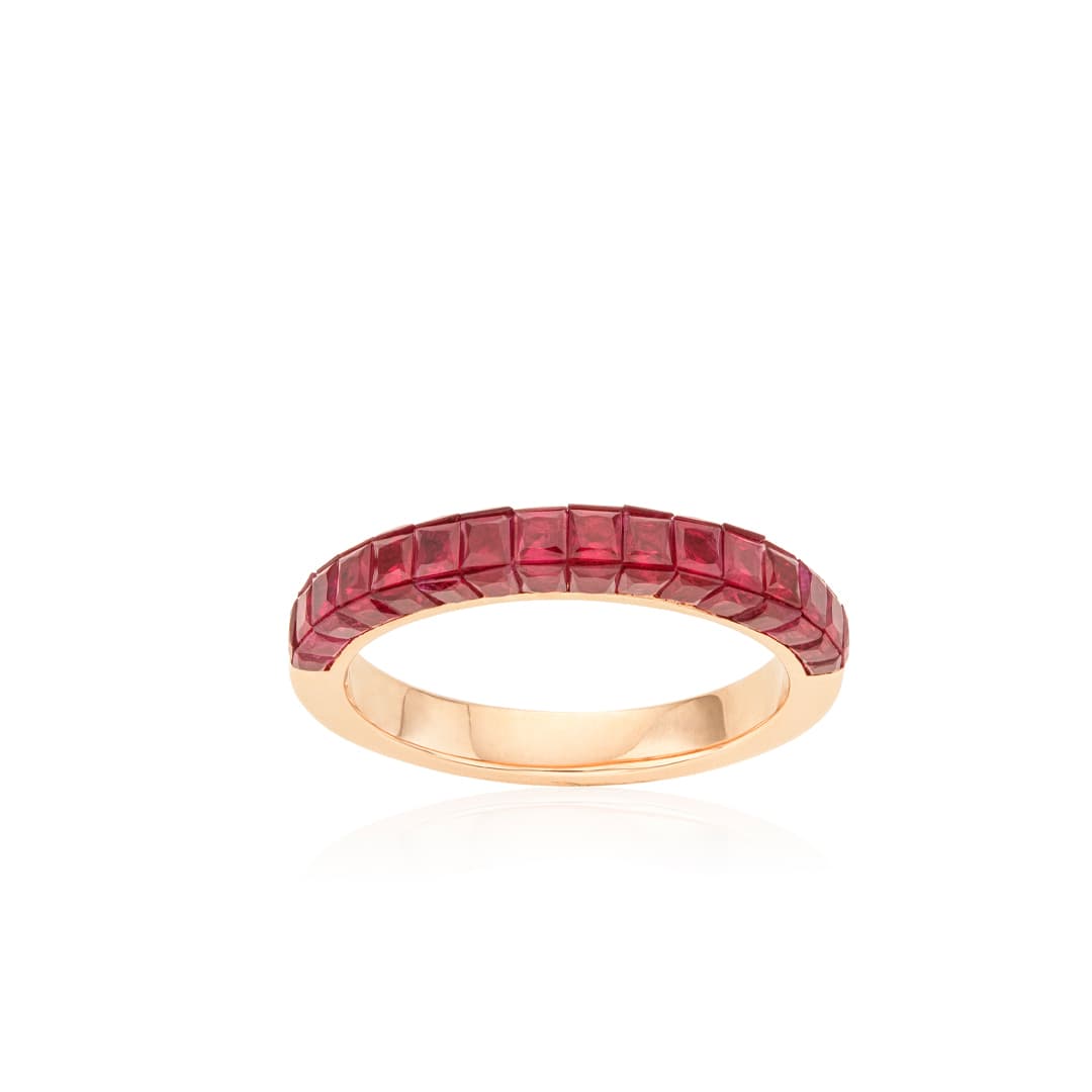 Three Sided Rose Gold Ruby Band 0