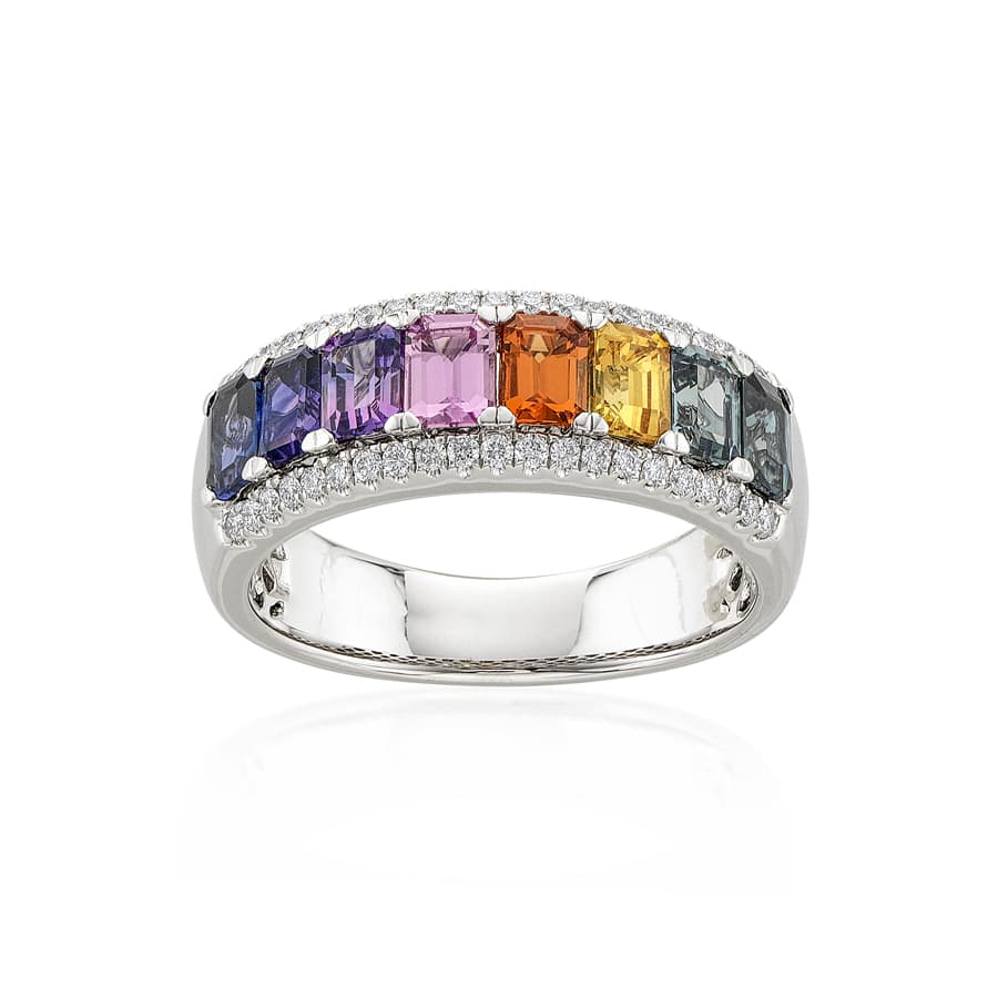 Rainbow Mixed Sapphire Band with Diamonds