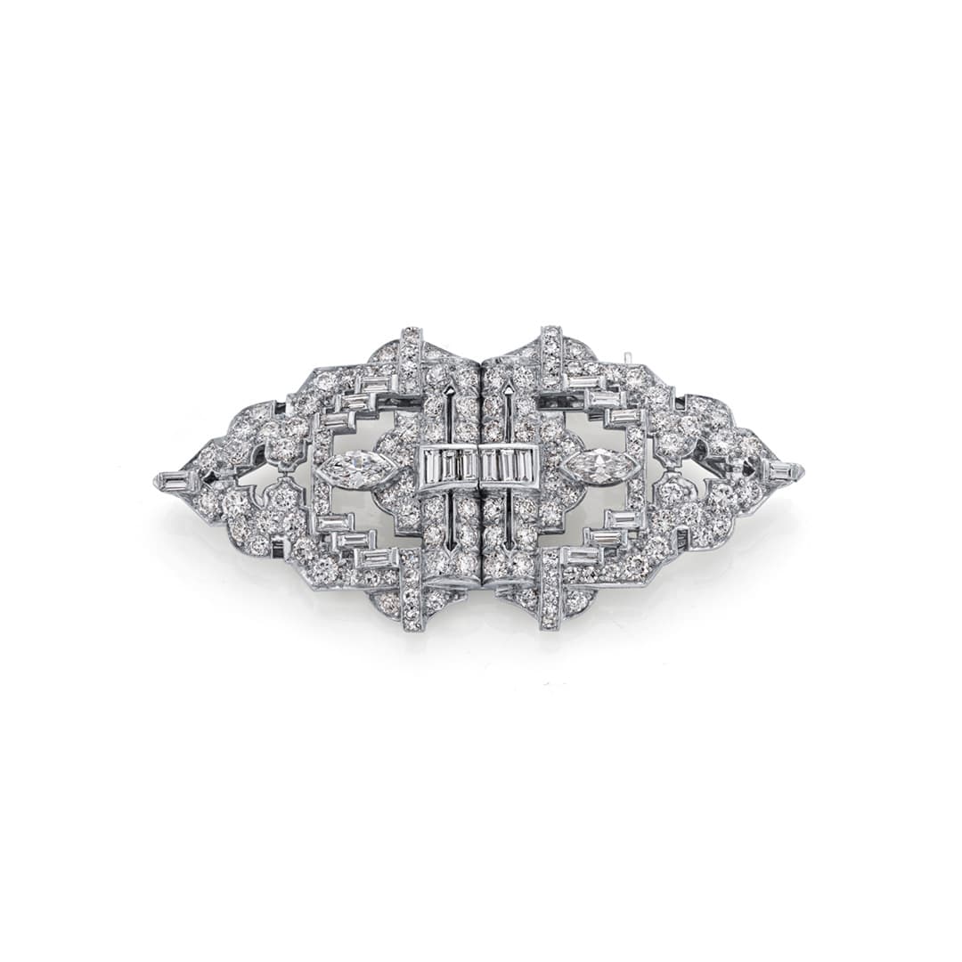 Estate Collection 1920's Diamond Art Deco Double Clip Brooch 0