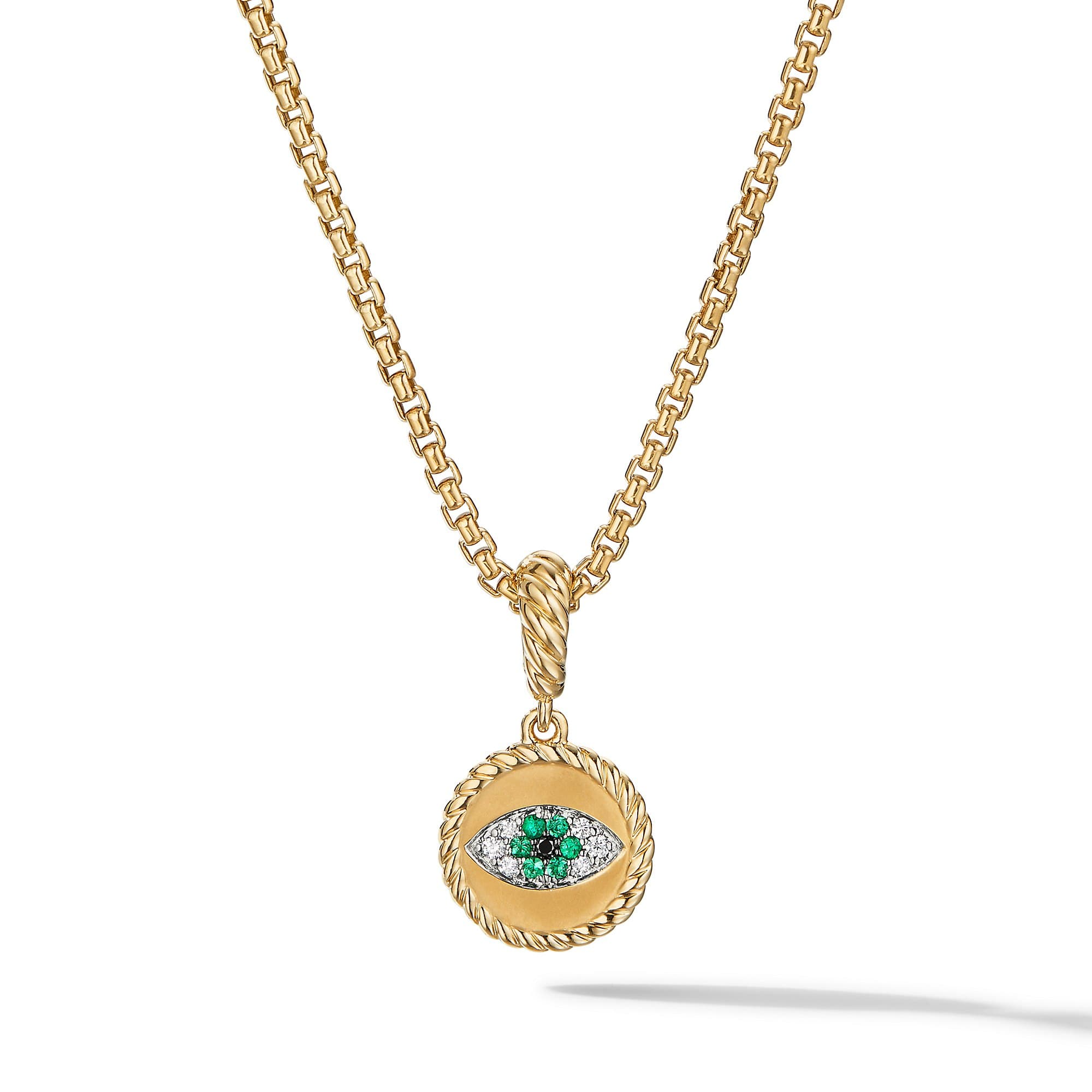 David Yurman Evil Eye Amulet in 18k Yellow Gold with Emeralds and Diamonds