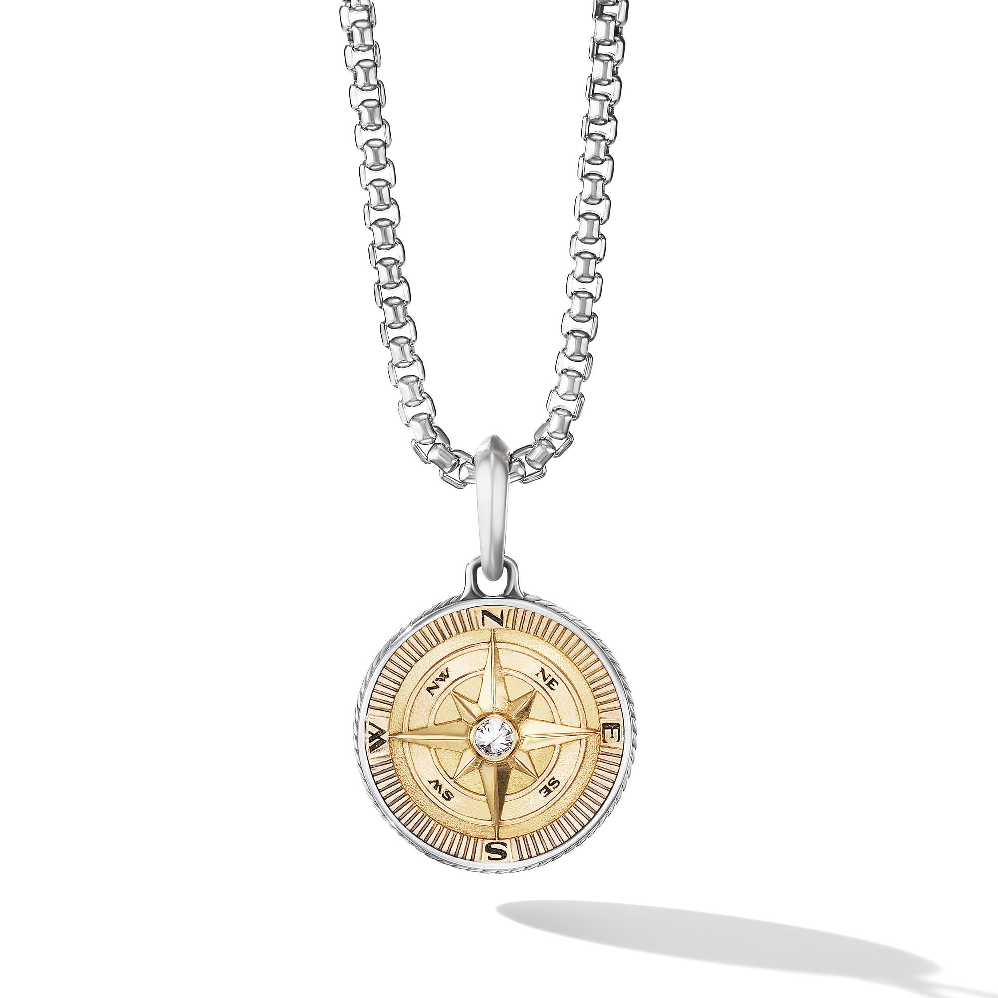 David Yurman Men's Maritime Compass Amulet in Silver and Gold with Center Diamond