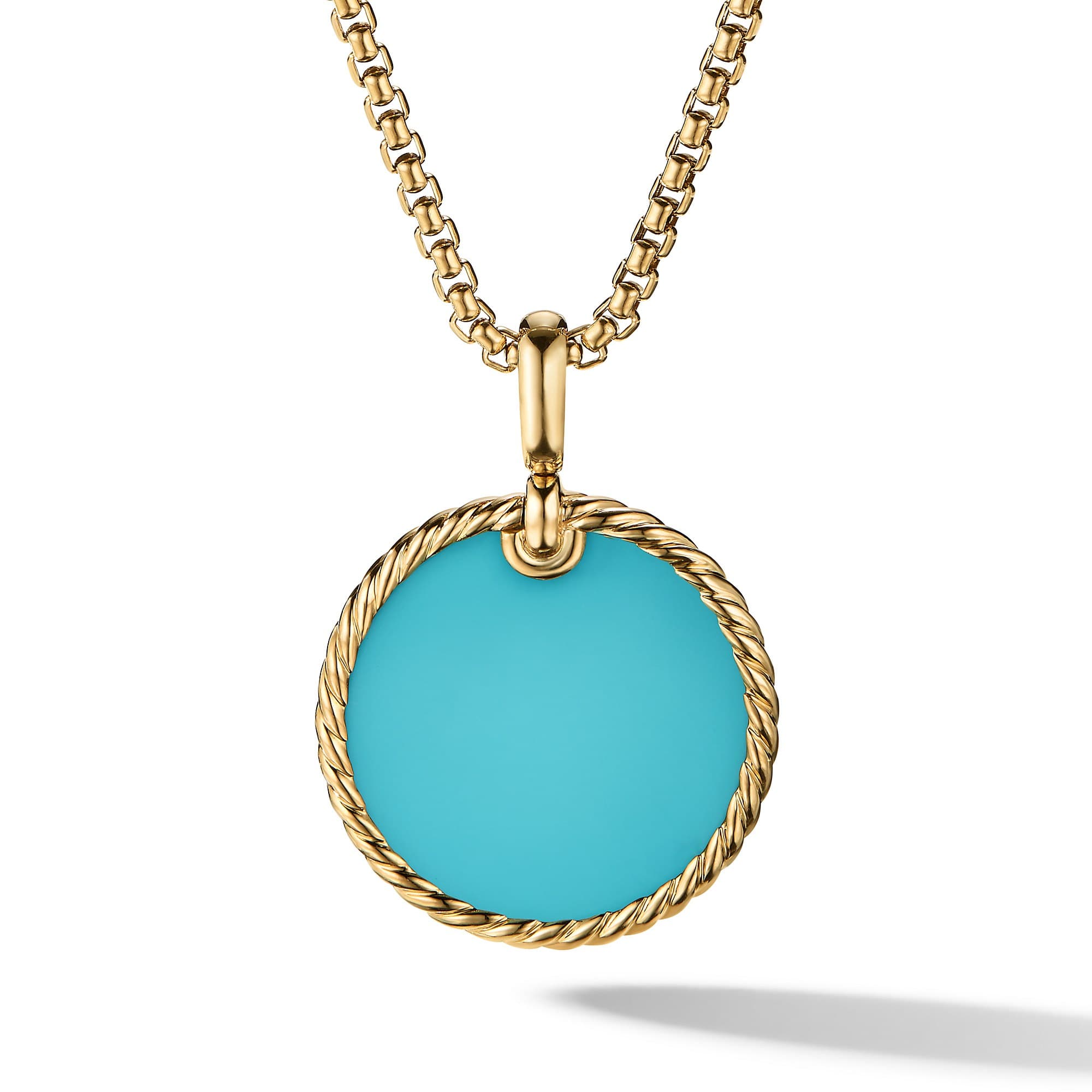 David Yurman DY Elements Disc Pendant in 18k Yellow Gold with Turquoise, 24mm