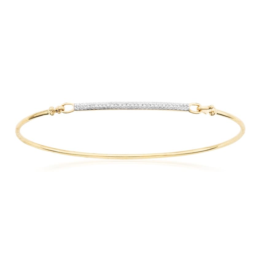 Yellow Gold Pave Diamond Bar Bangle