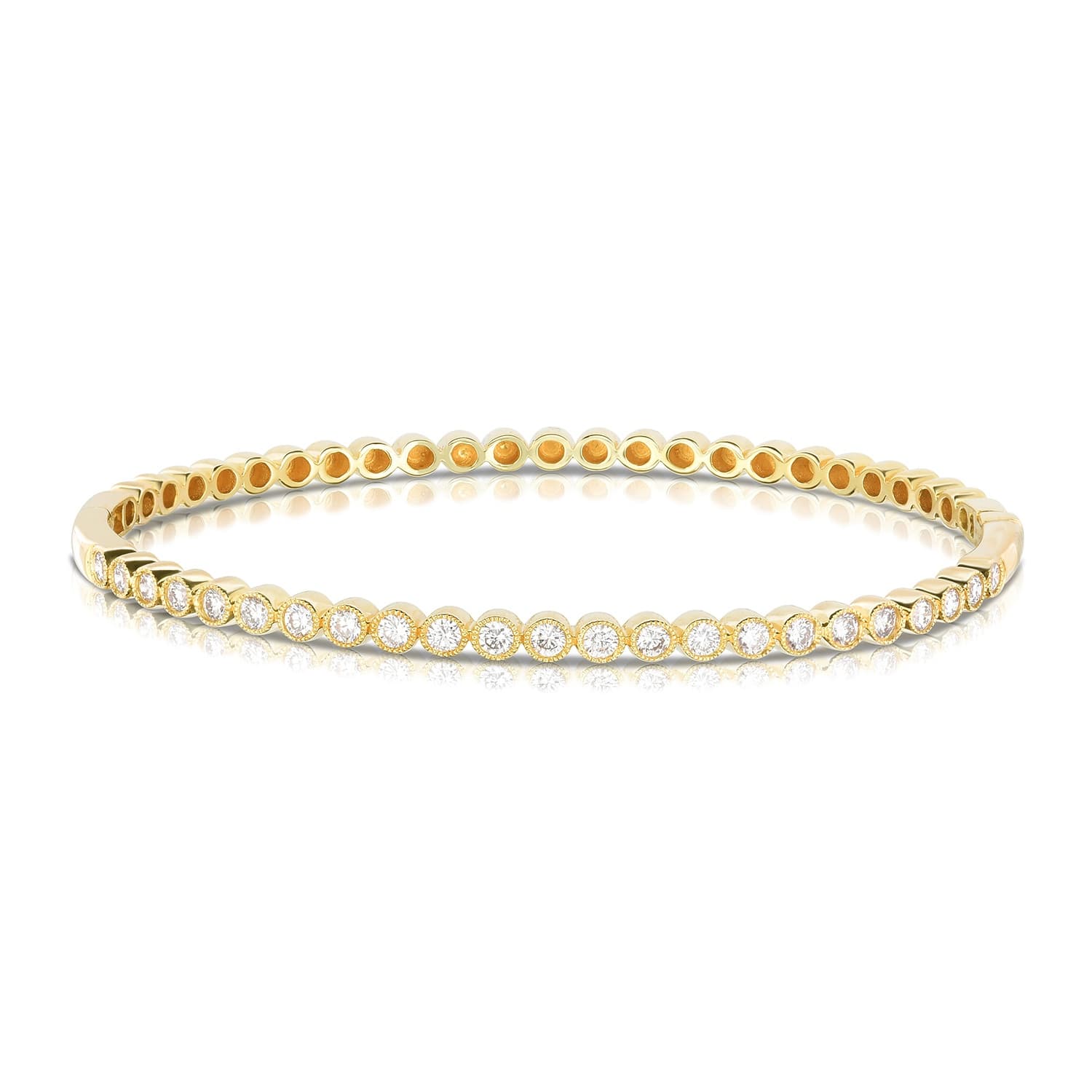 Yellow Gold 1.00 CTW Bezel Set Diamond Bangle with Milgrain Detail