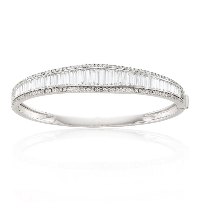 White Gold 5.45 CTW Baguette & Round Diamond Bangle Bracelet