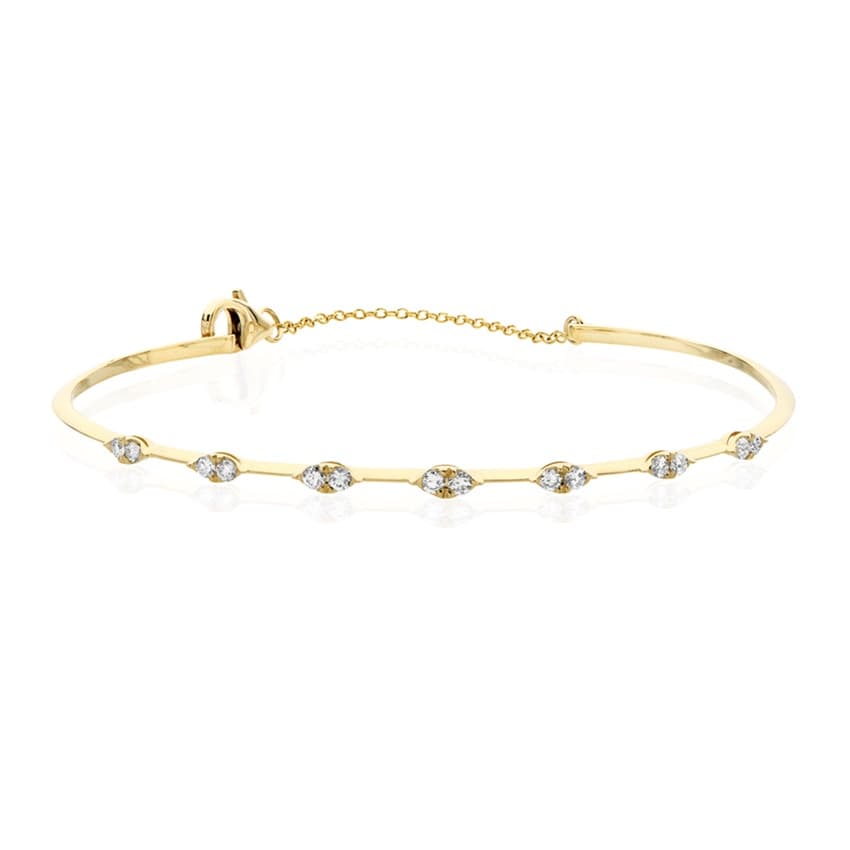 Yellow Gold Knife Edge Bangle with Diamond Stations