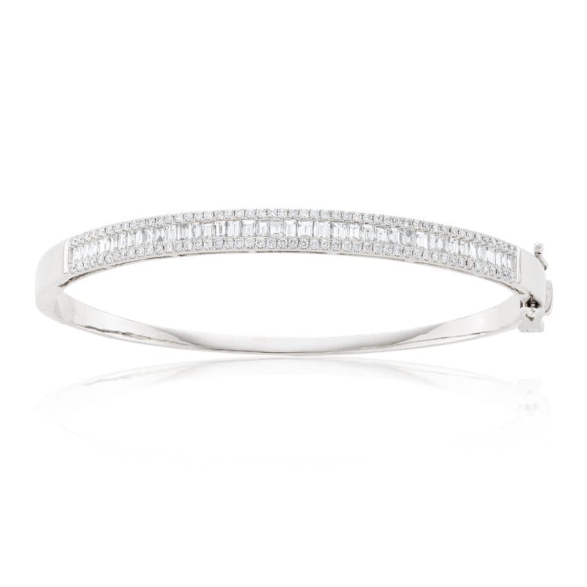 White Gold 2.13 CTW Baguette & Round Diamond Bangle Bracelet 0