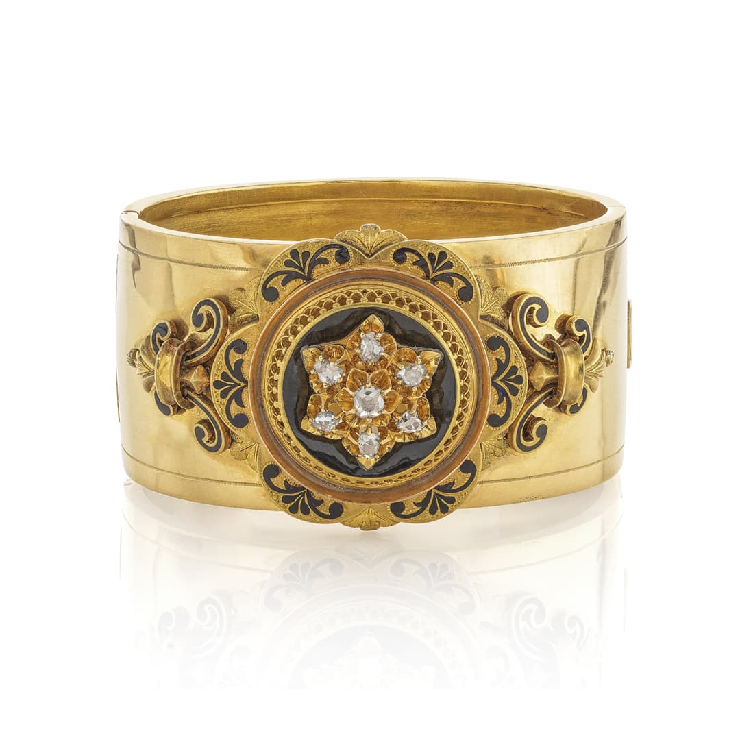 Estate Collection Floral Starburst Enamel and Diamond Bracelet