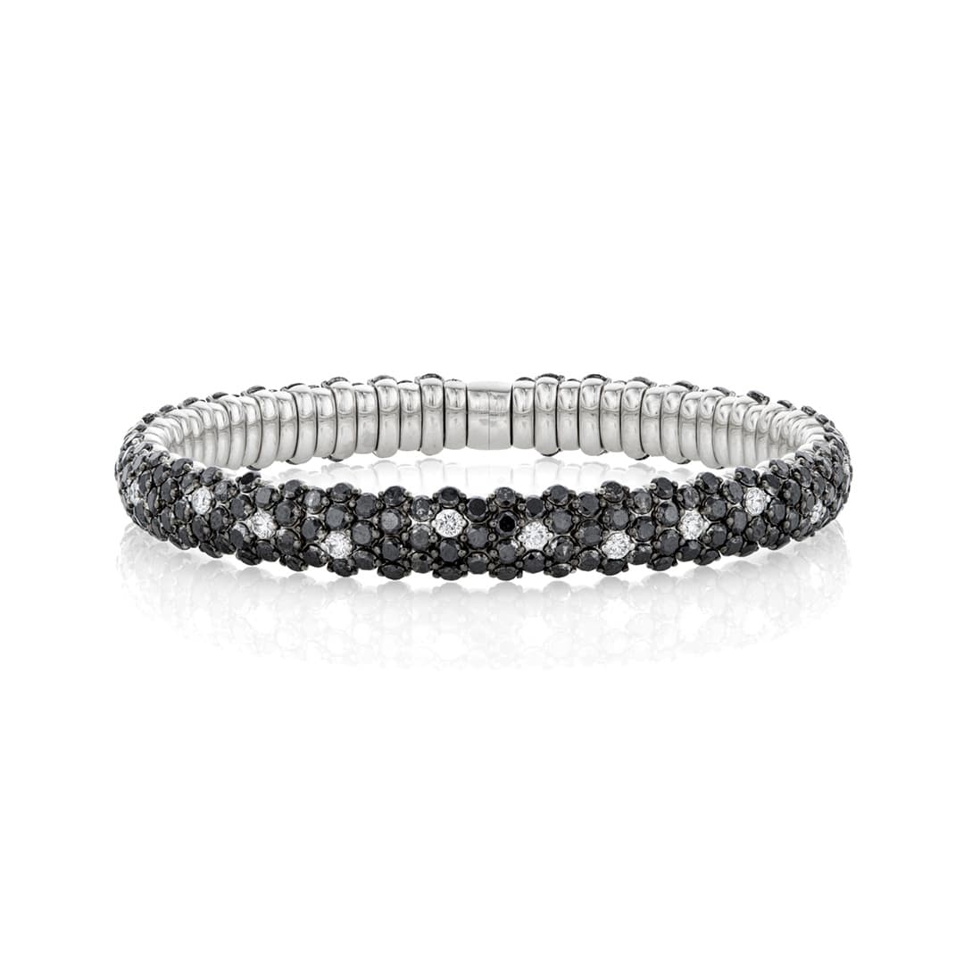 Domed Black and White Diamond Stretch Bracelet 0