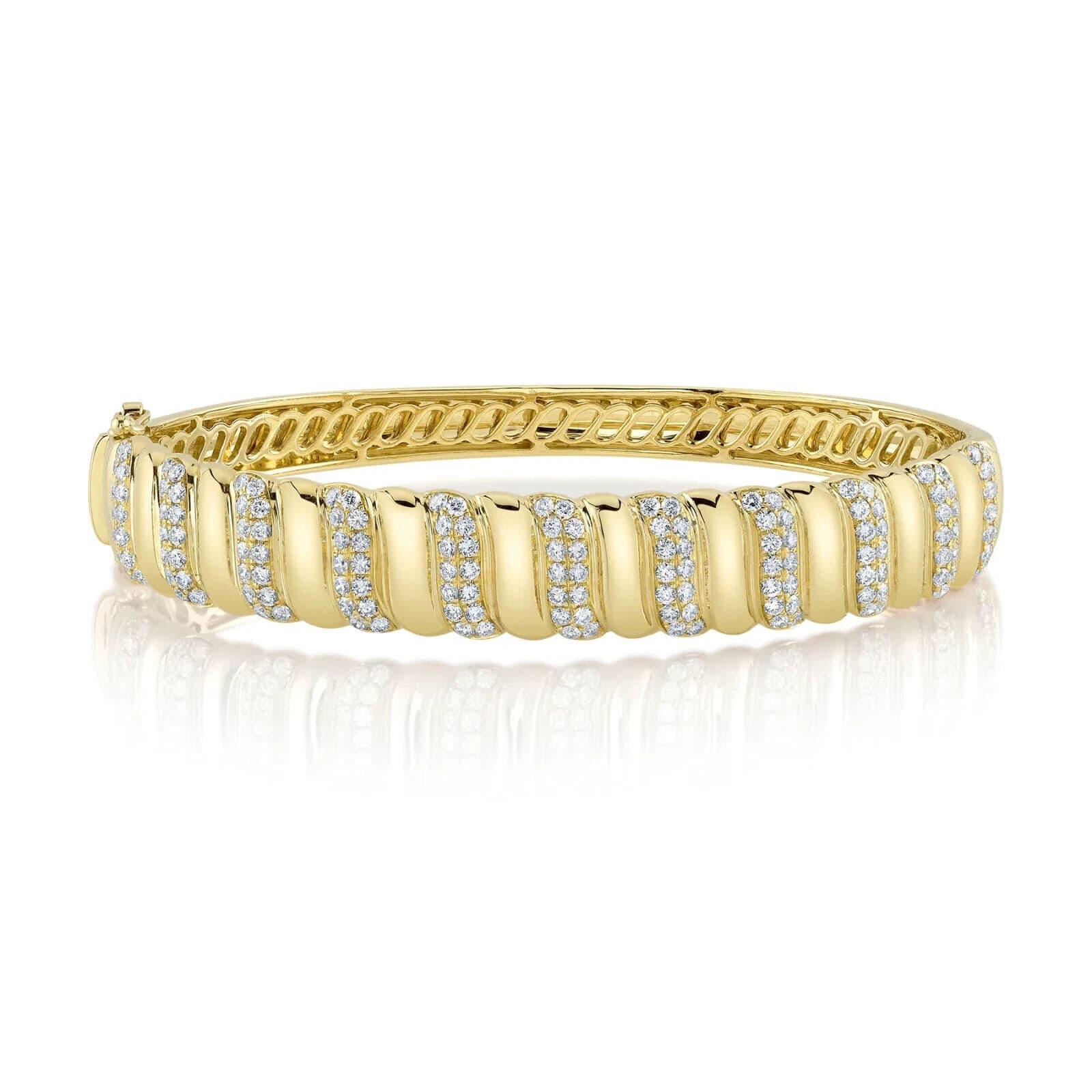 Yellow Gold Striped Diamond Bangle Bracelet 0