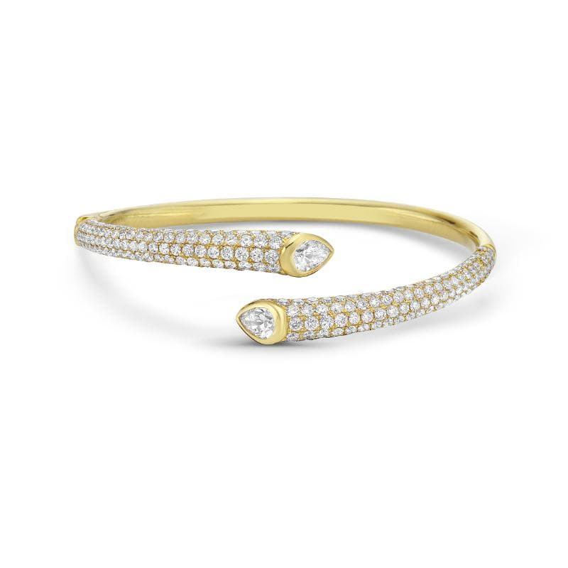 Charles Krypell Yellow Gold Pave Diamond Bypass Cuff Bracelet