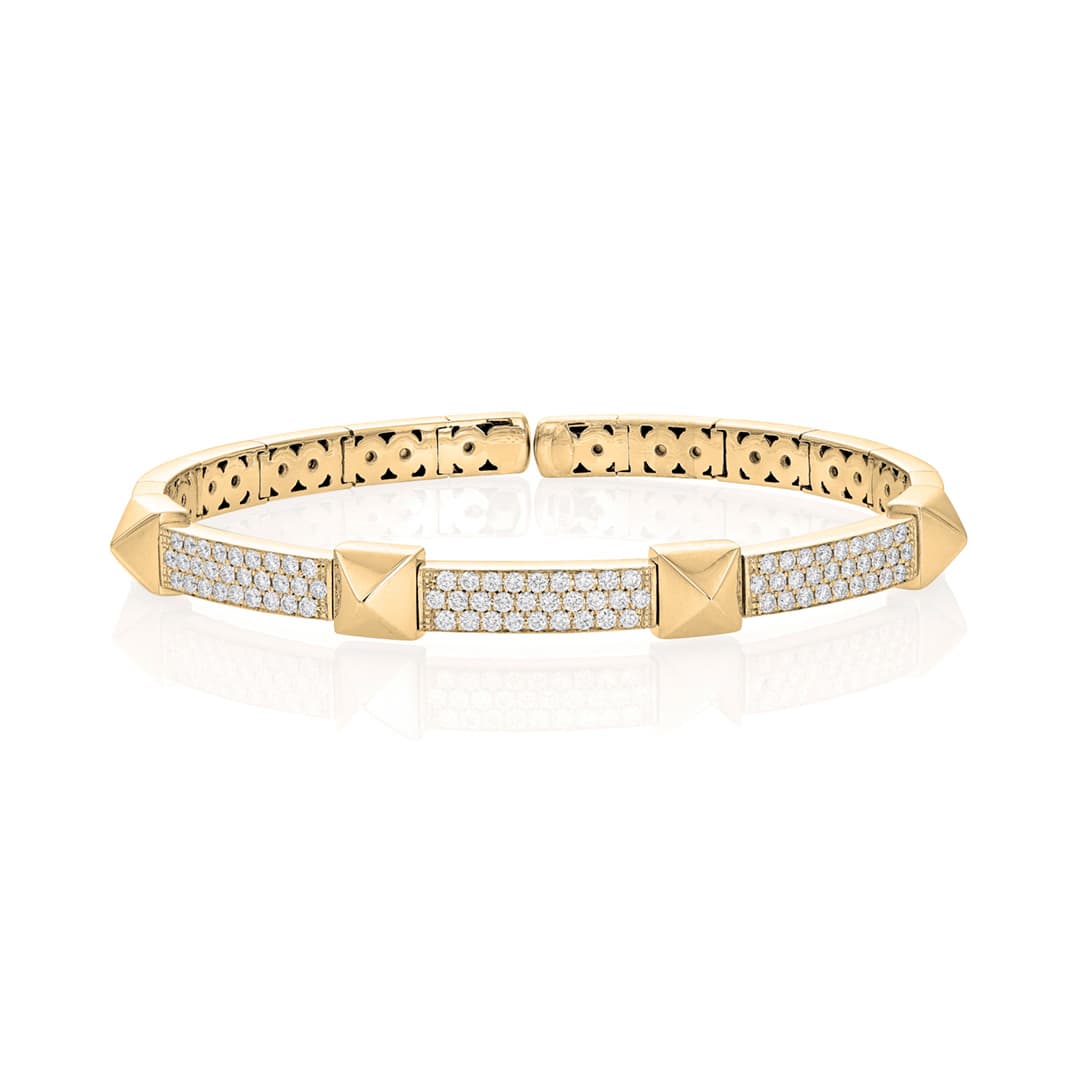 Pyramid Station Pave Diamond Cuff Bracelet in Yellow Gold 0