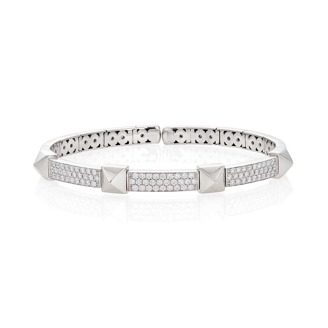 Pyramid Station Pave Diamond Cuff Bracelet in White Gold 0