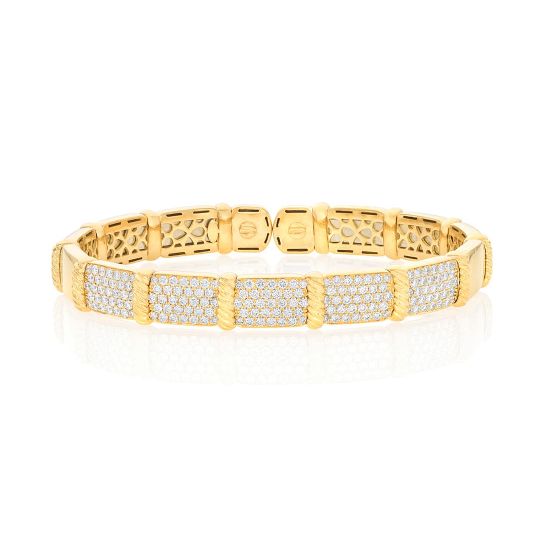 Pave Diamond 18k Yellow Gold Cuff Bracelet with Rope Details